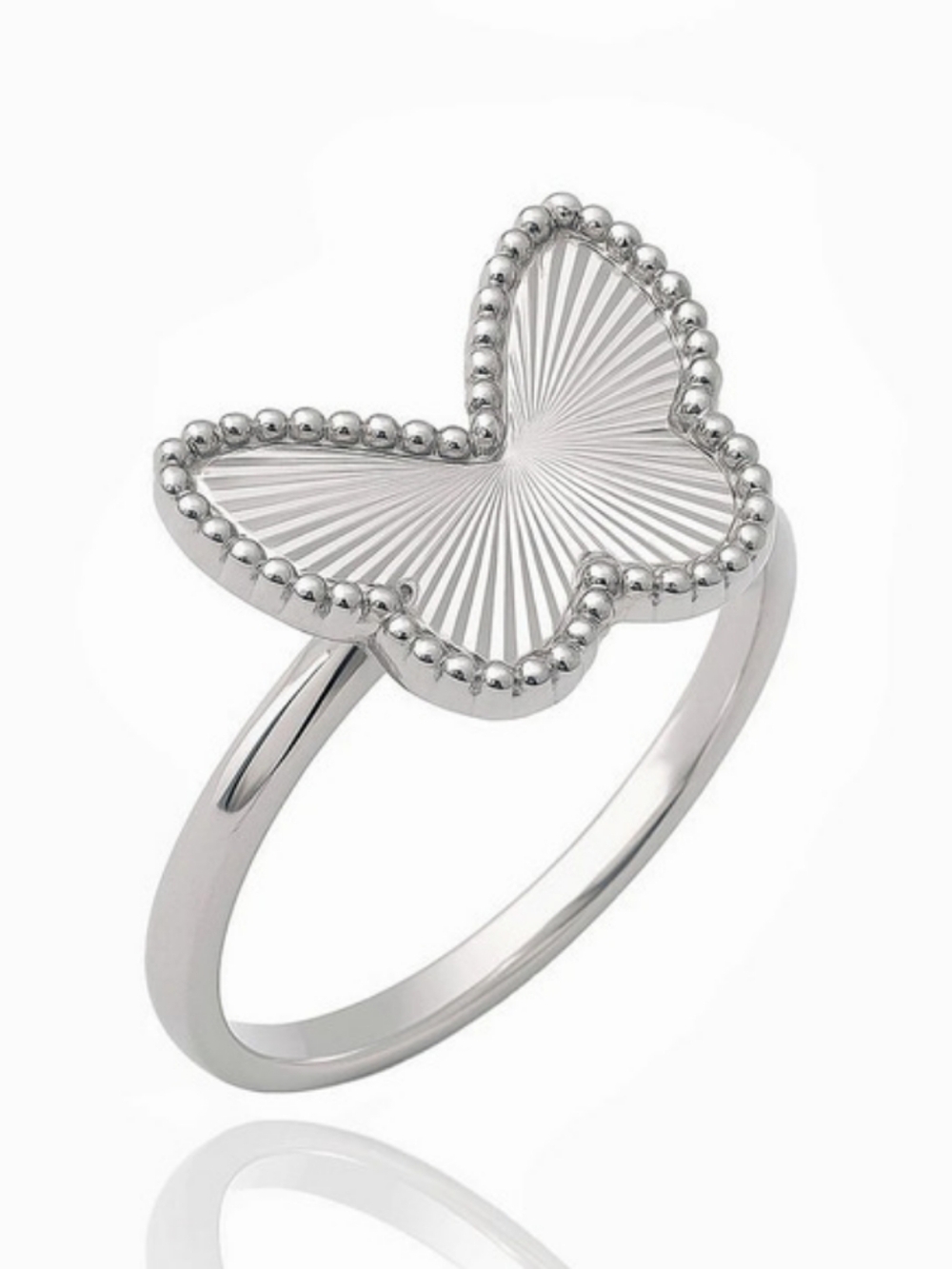 Sterling Silver 925 Rhodium Plated Diamond Cut 15.3mm x 12mm Butterfly Ring
